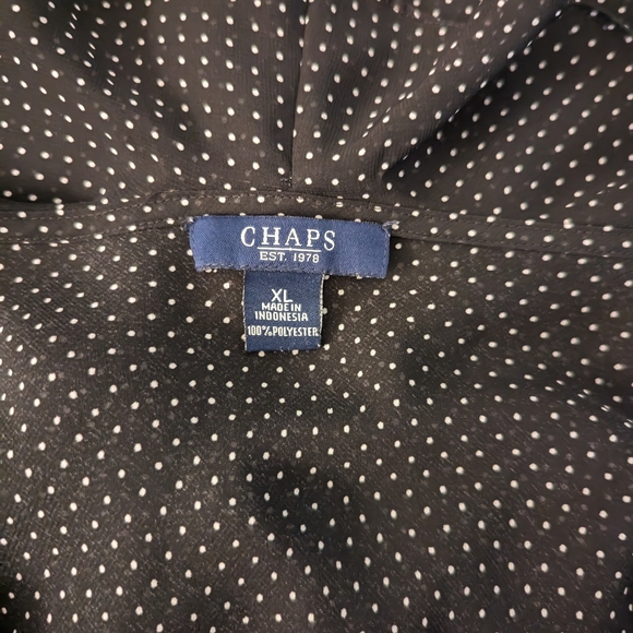 💼Chaps Office, Work Black & White Polkadot Sheer Top With Ruffled Trim - Picture 4 of 7